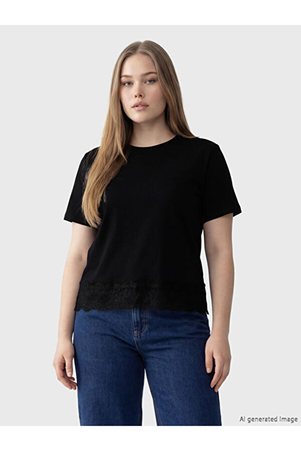 Crew Neck Lace Detailed Blouse