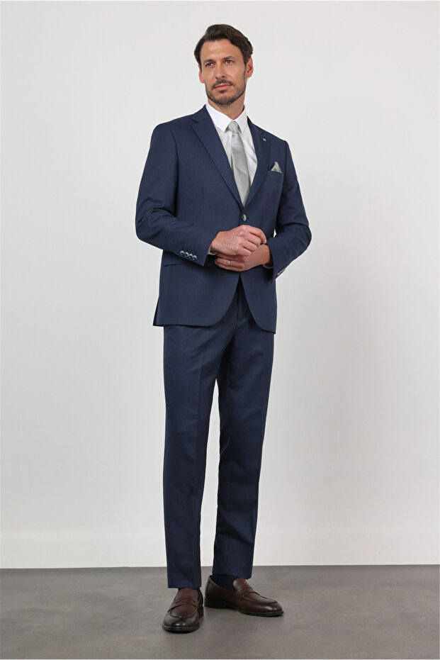 Navy Blue Mono Collar 6 Drop Comfort Fit Full Lining Flexible Suit 1001260167