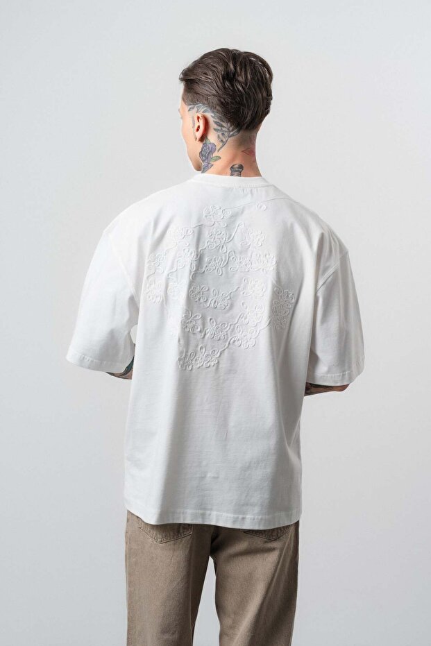 Men's Route Embroidered Oversize T-Shirt Ecru