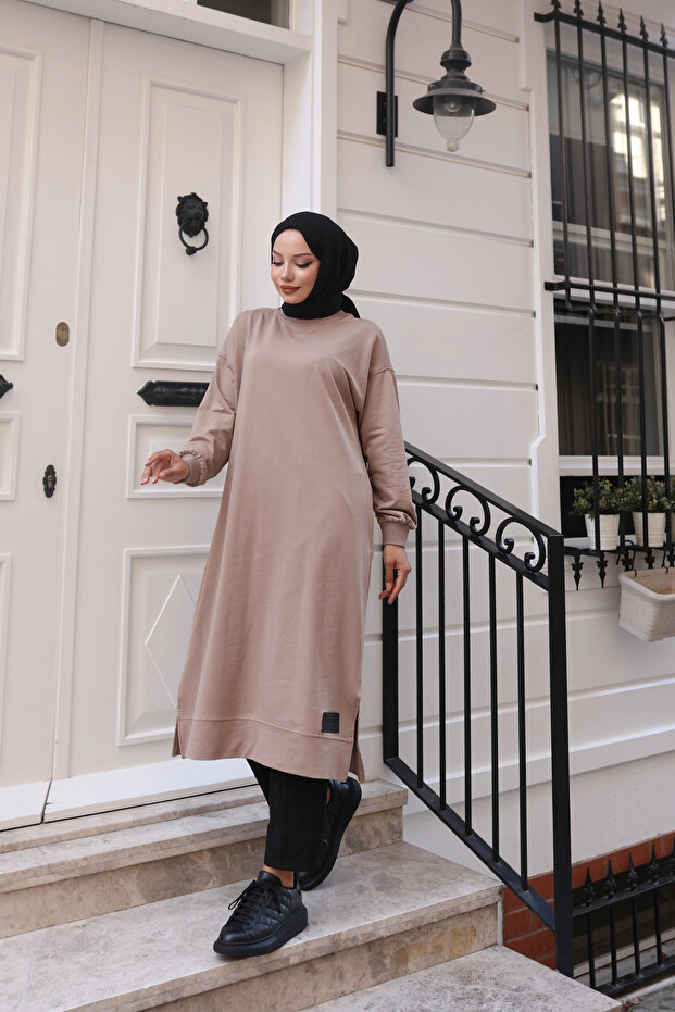 Slit Detailed, Crew Neck Comfortable Tunic