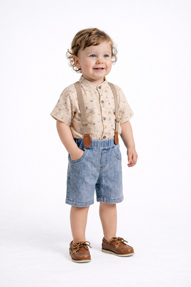 Baby Boy Shorts and Suspenders Set, Stylish Summer Combination