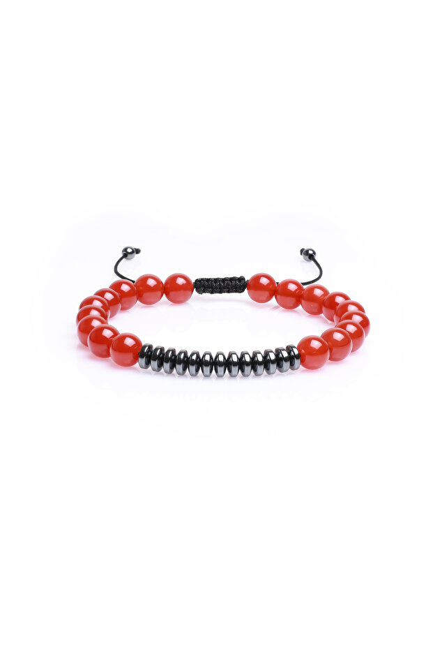 Red Agate, Hematite Natural Stone Bracelet, Unisex Bracelet, Design Bracelet with Adjustable Drawstring