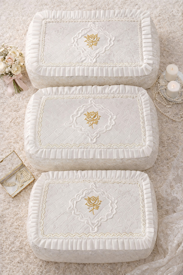 3-Piece Bride and Groom Figure French Guipure Dowry Bundle Promise Engagement Bride and Groom Bundle Set 60X40/50X40/40X30