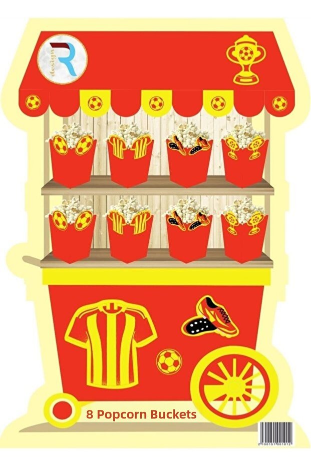 Dzyn Red and Yellow Football Themed Galatasaray 8-Piece Corn Box – Birthday Decorations Gs Popcorn Box