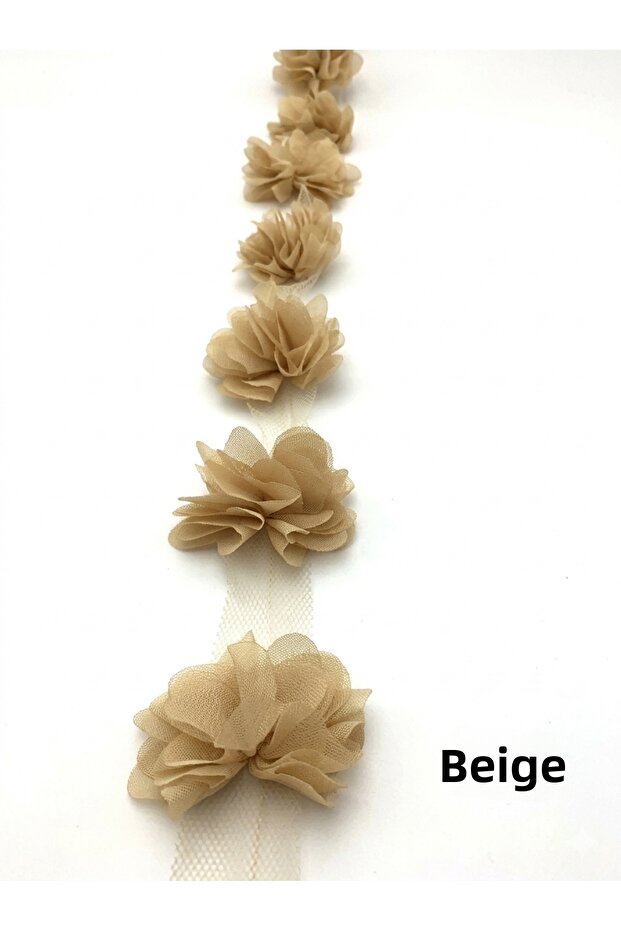 Chiffon Fabric Layered Floral Ribbon 2 Meters 24 Pieces, Decorative Ready-Made Flower, Hobby and Design Material