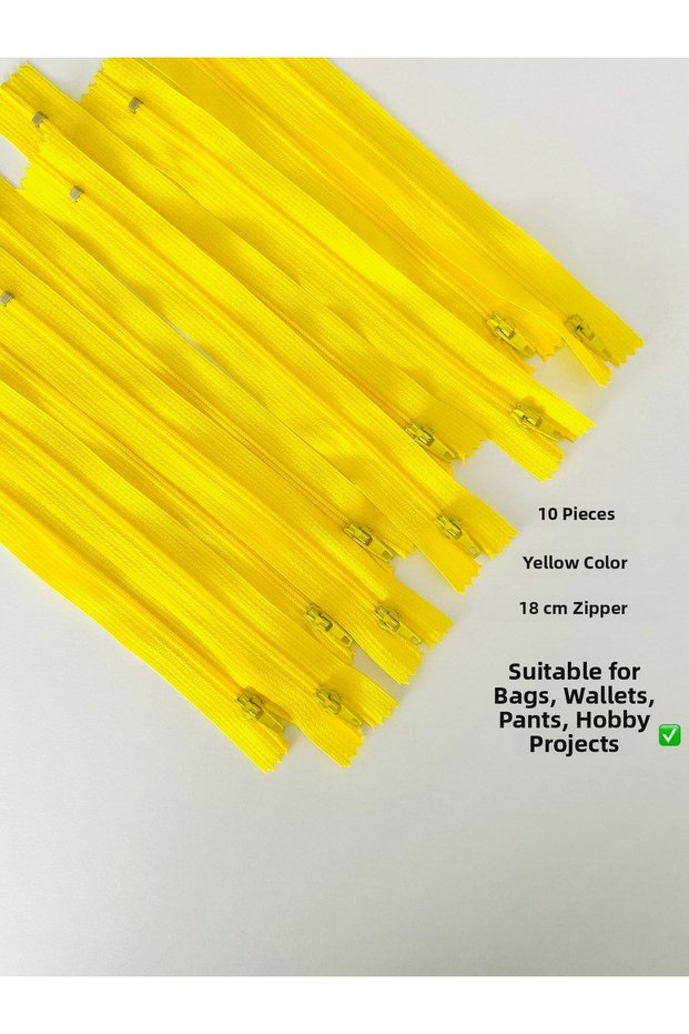 10 Pieces of Yellow Color 18 cm High Quality Zipper for Bags, Wallets, Trousers, Hobby Projects