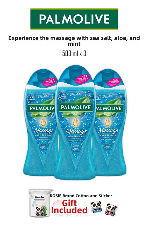3-Pack Sea Salt, Aloe Vera and Mint Shower Gel 500 ml and Rosie