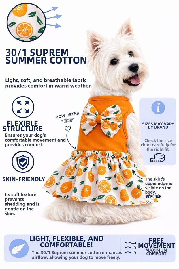 Small Breed Turunç Detailed Summer Dog Dress Cat Dress Dog Outfit (1-10kg)