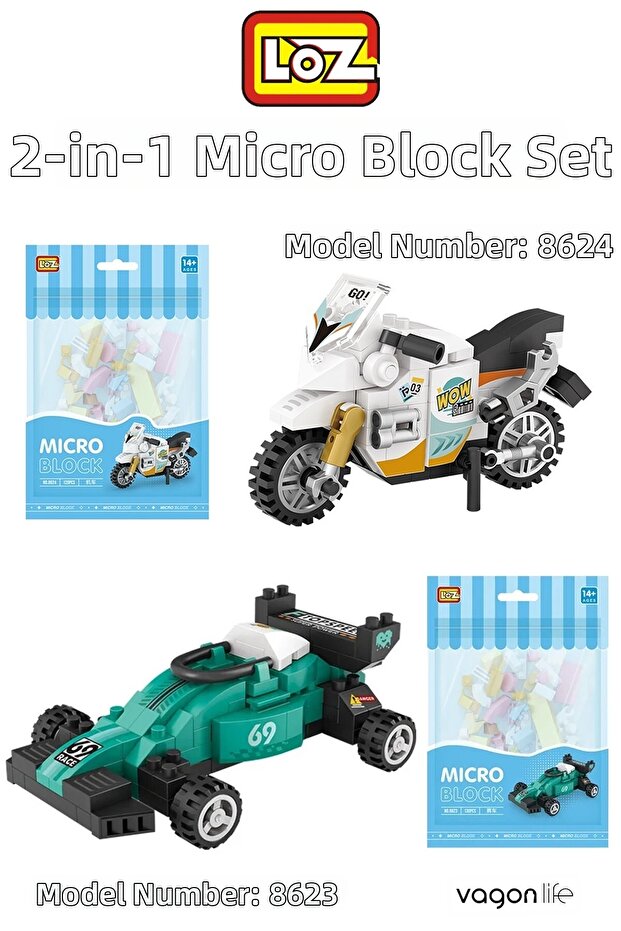 Loz Micro Block 2-Piece Racing Set Car Engine 2 Different Models Decorative Toy Building Set Building Block Se