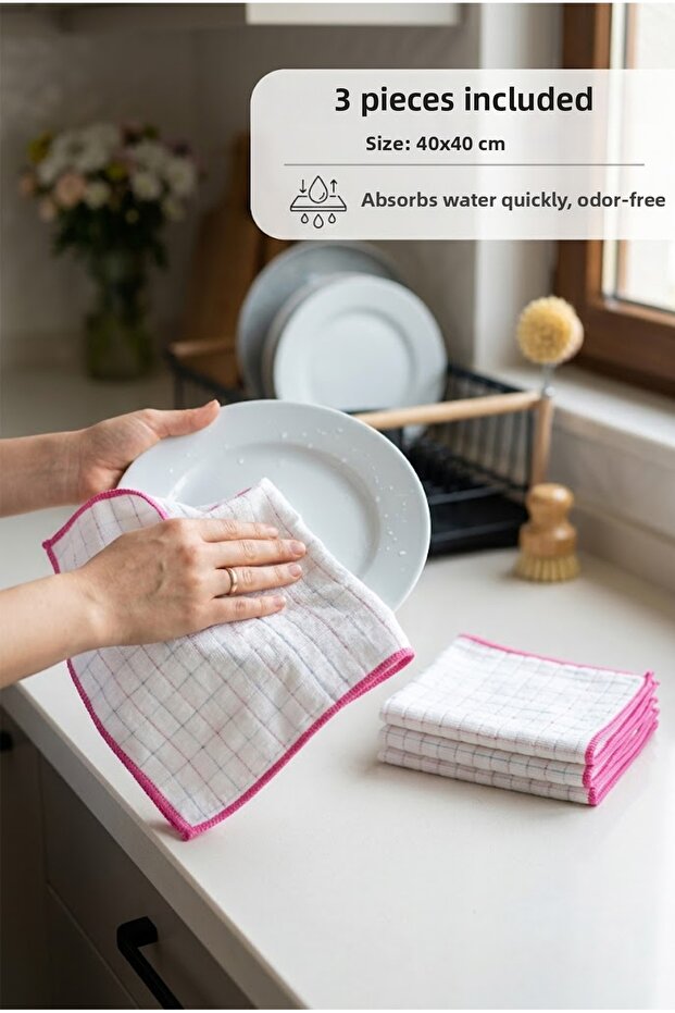 Odor-Free Super Absorbent Kitchen Drying Cloth Set of 3 40X40Cm