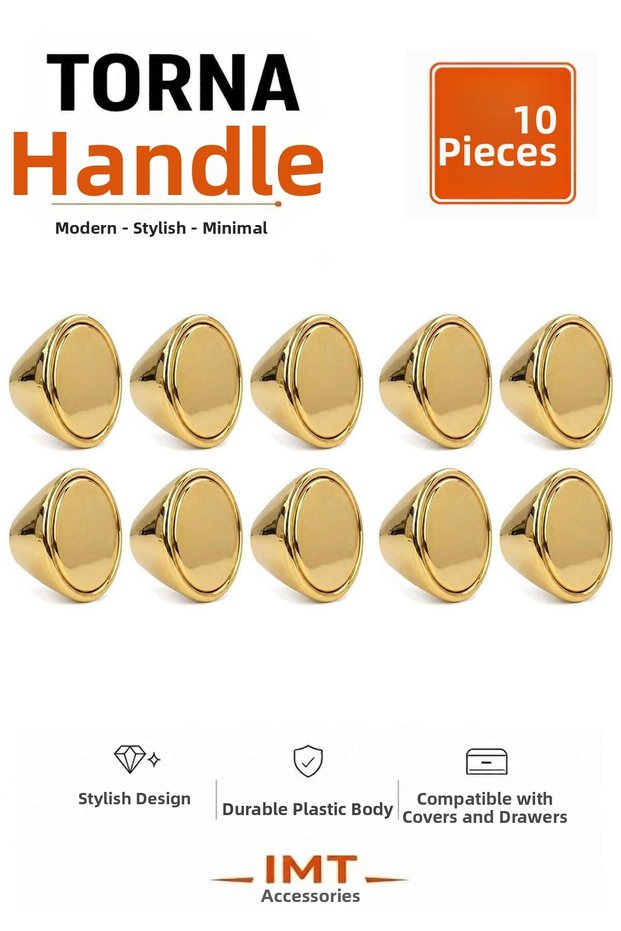 Turning Polymer Knob (Gold 10 Pieces) Furniture Handle Cabinet Bedroom Kitchen Drawer Tv Unit Dresser Handle