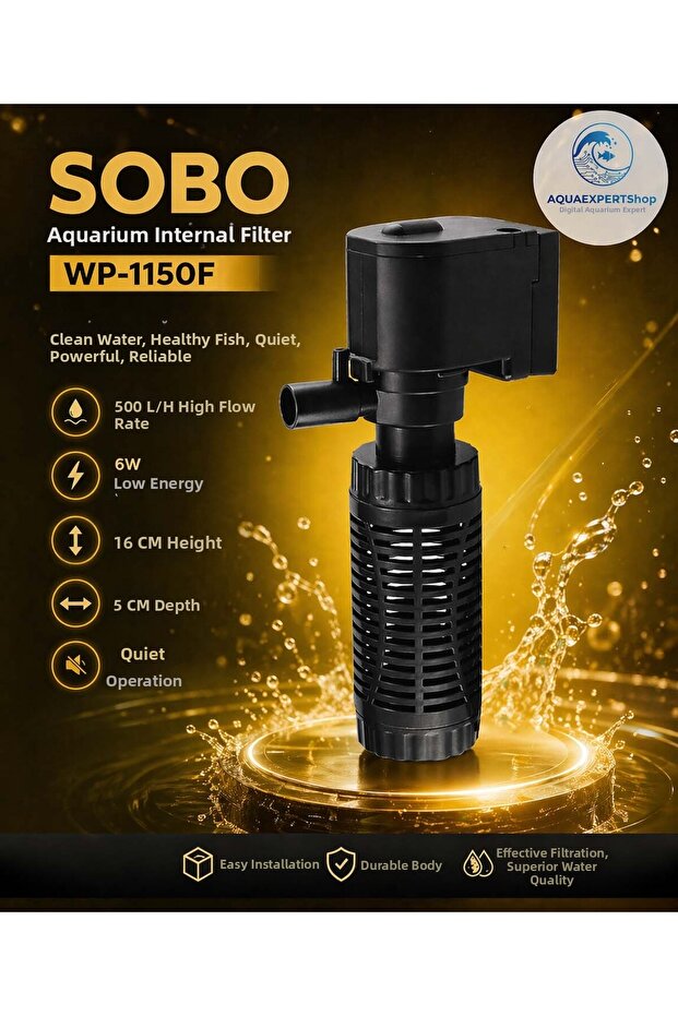 فلتر داخلي لحوض السمك - 6 واط - 500 لتر/ساعة - تنظيف نشط - WP-1150F