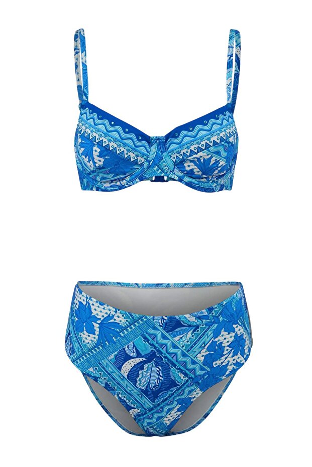 Şal Desenli Balconette Yüksek Bel Regular Bikini Takımı TBESS25BT00142 - 4