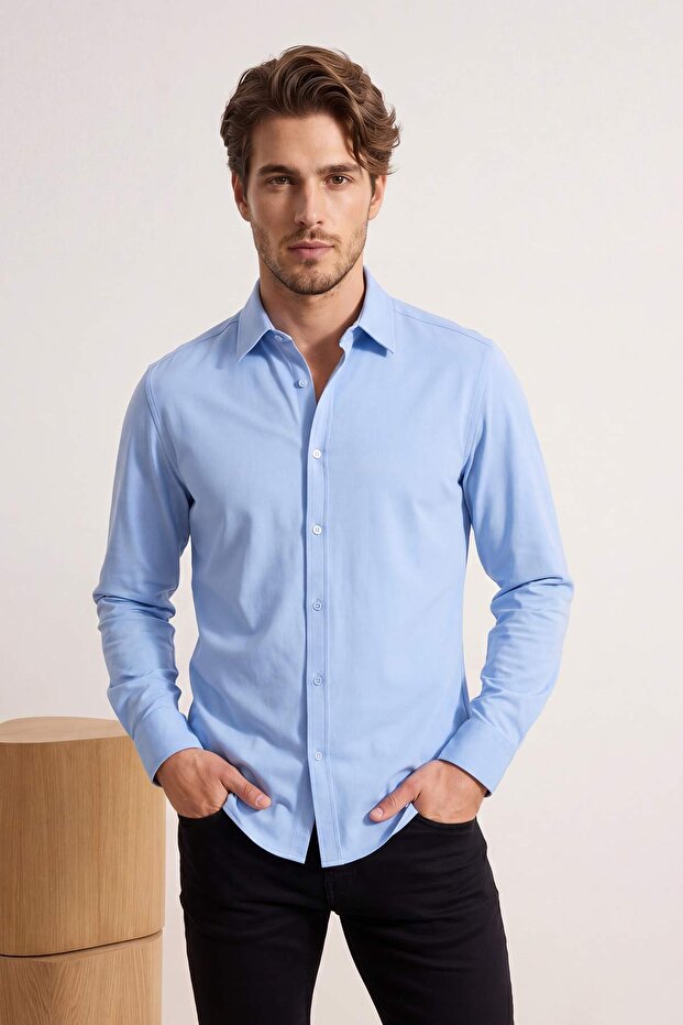 Açık Mavi Mevsimlik Oversize Erkek Gömlek TMNSS26GO00032 - 2