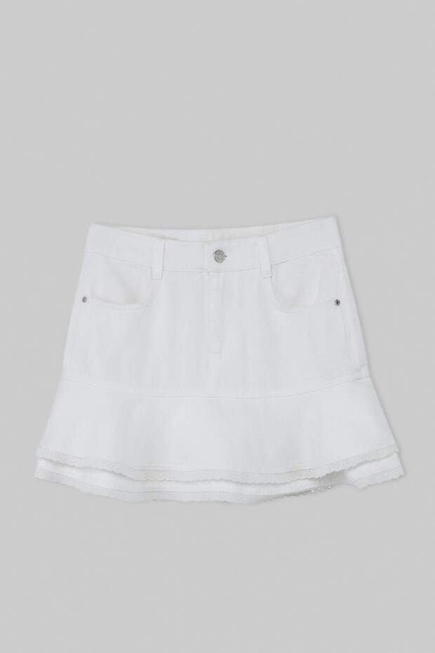 Beyaz Volanlı Dantel Detaylı Mini Denim Etek TWOSS26ET00186 - 5