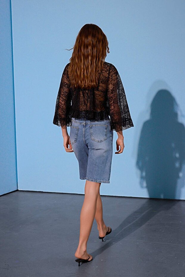Limited Edition Mavi Yüksek Bel Denim Bermuda TWOSS26SR00061 - 4