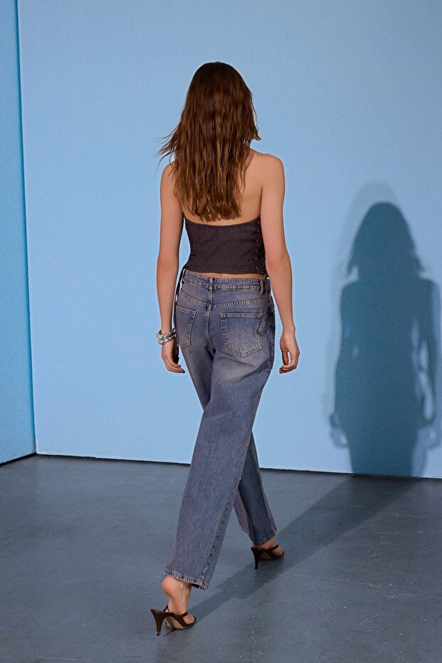 Limited Edition Mavi DÖKÜMLÜ Taş Detaylı Yüksek Bel Baggy Jeans TWOSS26JE00243 - 10