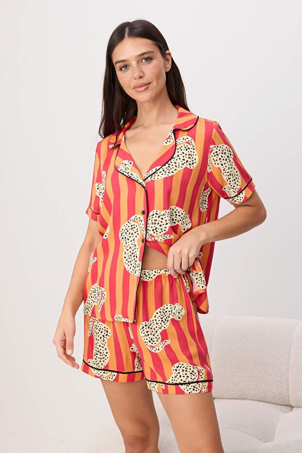 Çok Renkli Animal Shally Dokuma Pijama Takımı THMSS26PT00136 - 2