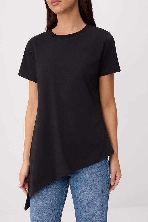 Siyah Düz Regular Bisiklet Yaka Standart Kol Kısa %100 Pamuk Örme T-shirt TWOSS26BZ00734 - 3