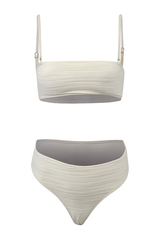 Ekru Bralette Kaplı Yüksek Bel Regular Bikini Takımı TBESS26BT00091 - 6