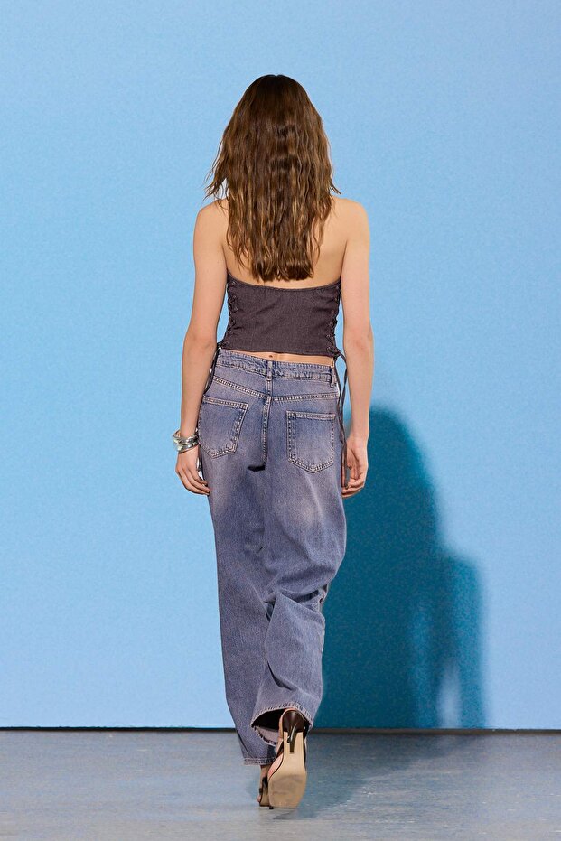 Limited Edition Mavi DÖKÜMLÜ Taş Detaylı Yüksek Bel Baggy Jeans TWOSS26JE00243 - 7