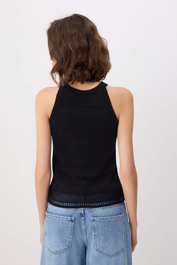Siyah Transparan Detaylı Şık Triko Bluz TWOSS26BZ00709 - 5