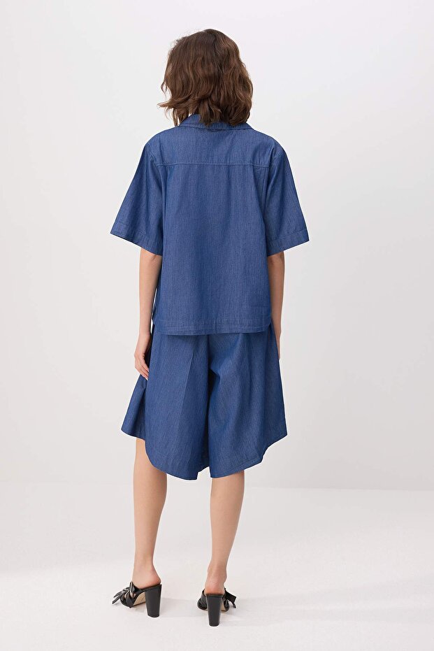 Mavi DÖKÜMLÜ Gömlek Bermuda Denim Alt - Üst Takım TWOSS26AU00215 - 5