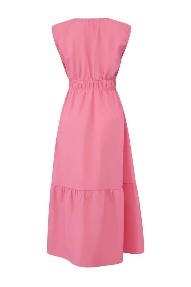 Açık Pembe Büzgülü Midi Dokuma Elbise TWOSS26EL00533 - 3