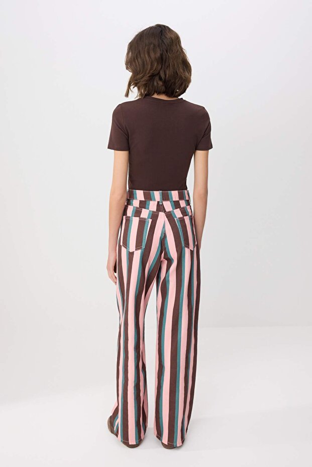 Çok Renkli Çizgili Yüksek Bel Wide Leg Jeans TWOSS26JE00342 - 4