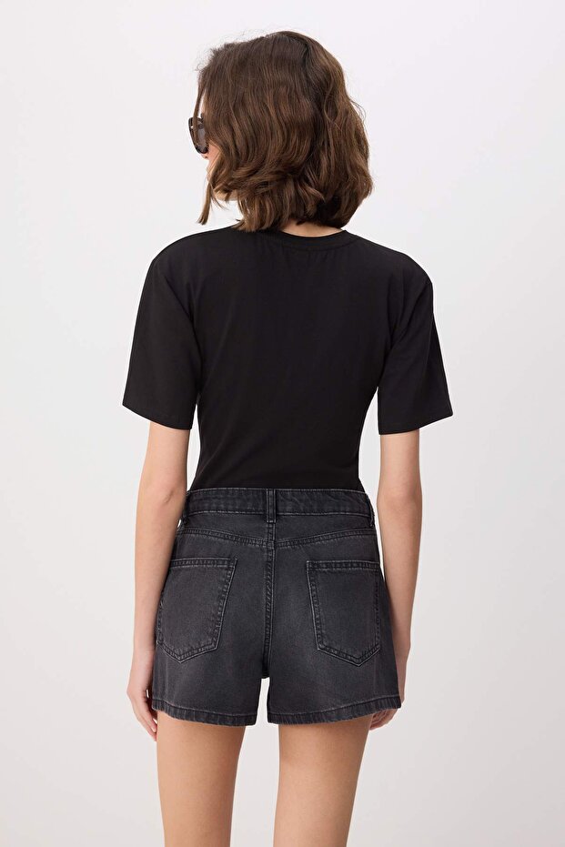 Antrasit Yüksek Bel %100 Pamuk Denim City Şort TWOSS26SR00050 - 4
