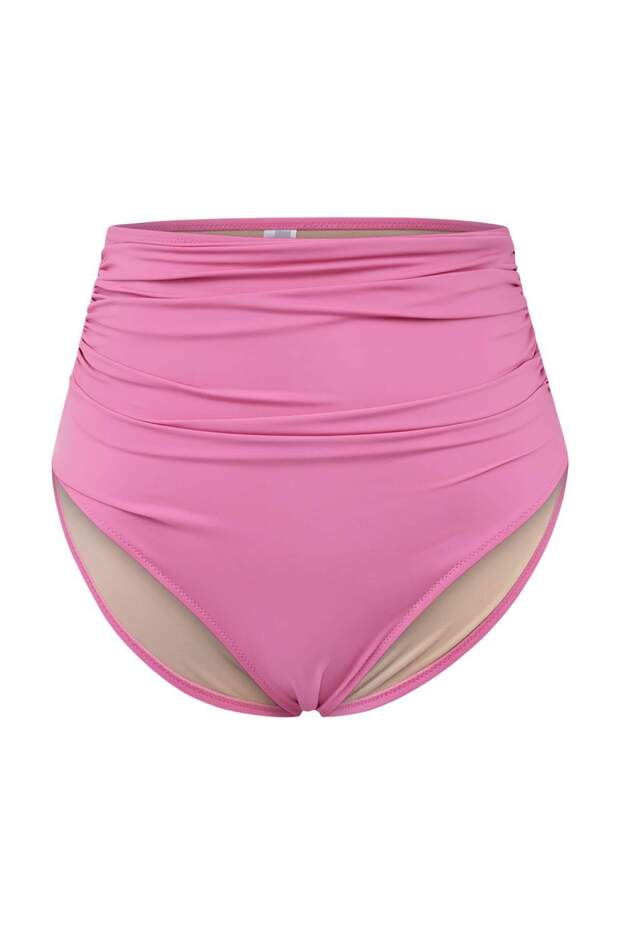 Pembe Yüksek Bel Korseli Büzgü Detaylı Toparlayıcı Büyük Beden Bikini Altı TBBSS23CR00001 - 4