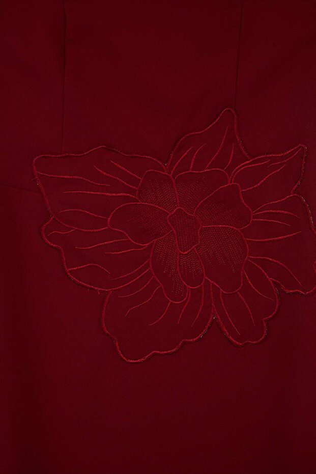 Bordo Finike Dokuma Büyük Beden Elbise TBBSS26AH00002 - 5