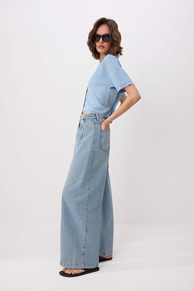 Mavi Dikiş Detaylı Yüksek Bel Wide Leg Jeans TWOSS26JE00318 - 3