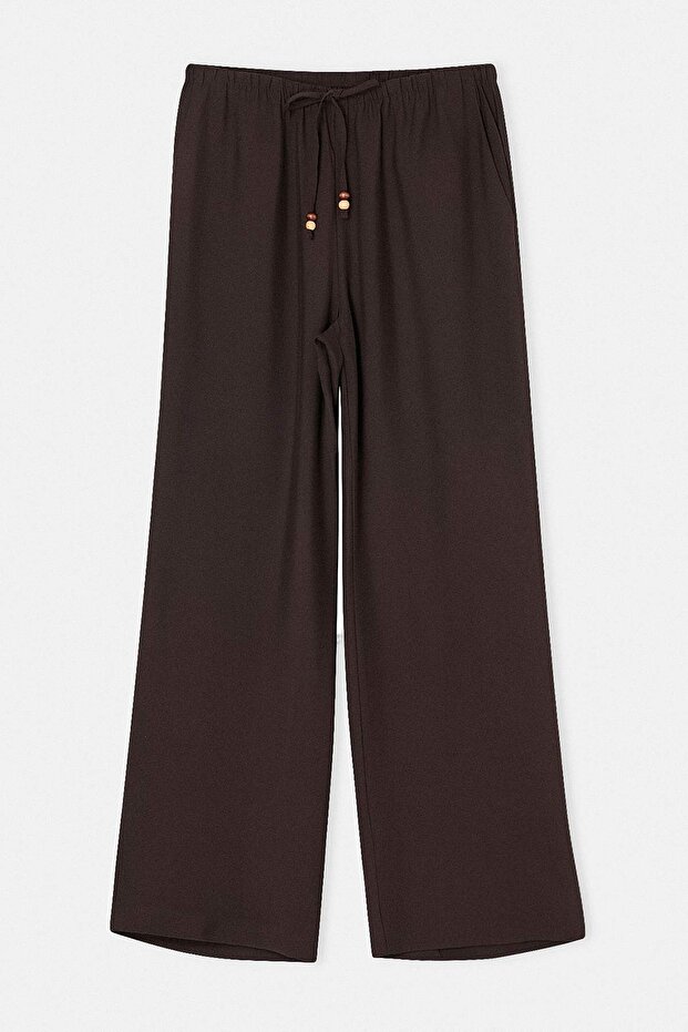 Koyu Kahverengi Modal Beli Lastikli Wideleg Geniş Paça Pantolon TWOSS26PL00105 - 8