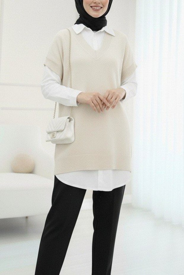 V-Neck Oversize Knitwear Sweater -Ecru