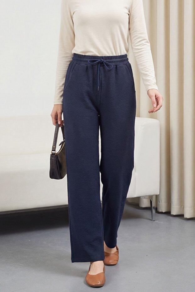 Pocketed, Belted, Zra Crepe Pants - Navy Blue