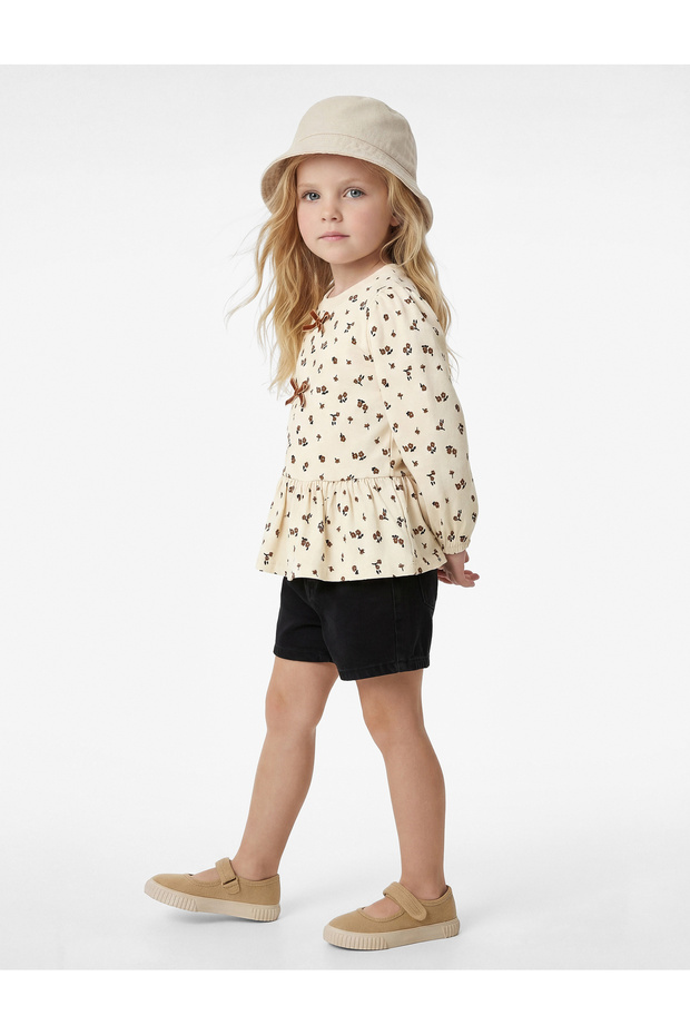Bow Detail Cotton Pack Long Sleeve Crew Neck Floral T-Shirt