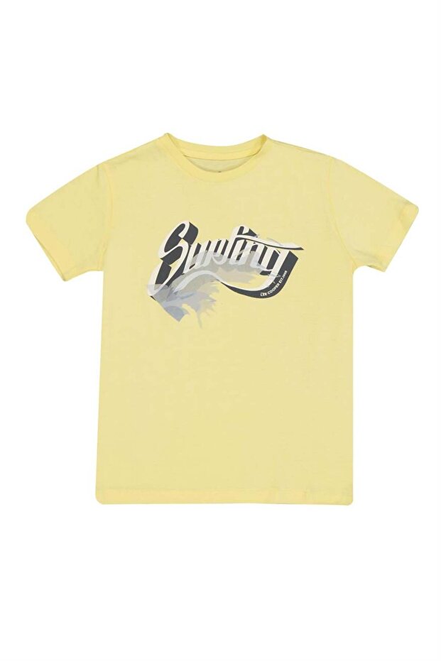 Surfing Boy's 100% Cotton O-Neck T-Shirt Yellow