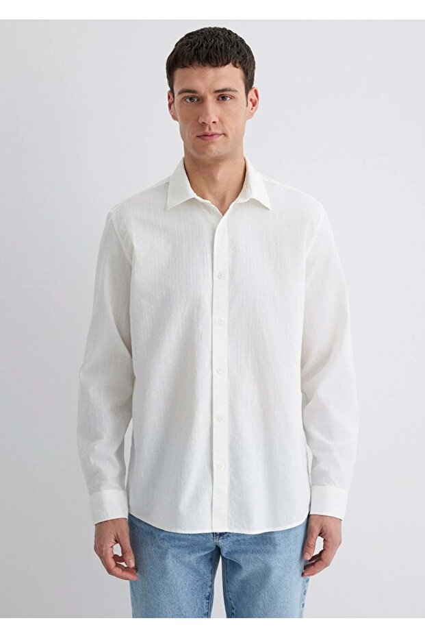 M0211623 Striped Shirt Regular Fit Men's Shirt White