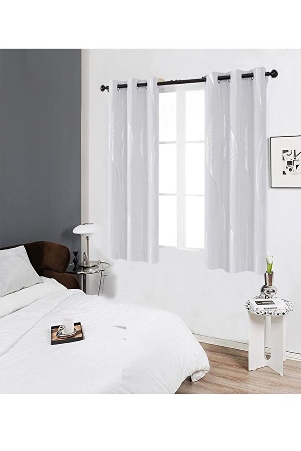 2-Piece Blackout Curtains,Thermal Insulated,Greyish White/Silver,100x137cm