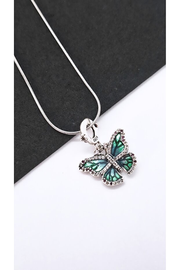 Women's Green Wing Butterfly Figure Steel Necklace