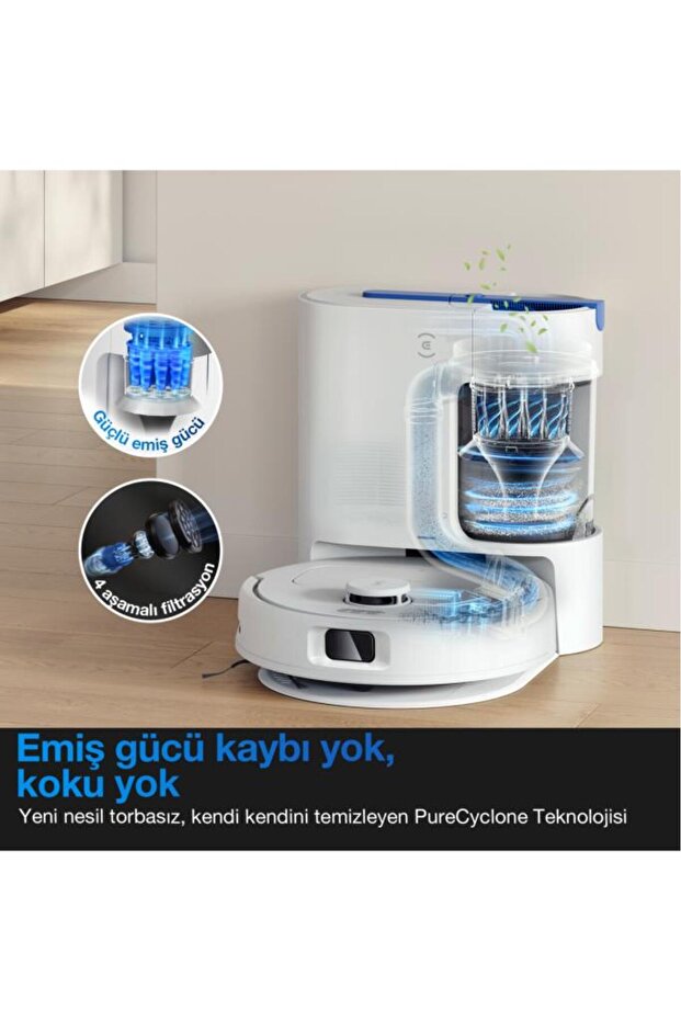 Deebot N20e Plus Robot Süpürge ve Paspas, Otomatik Toz Torbasız Boşaltma İstasyonu, 11000Pa - 3