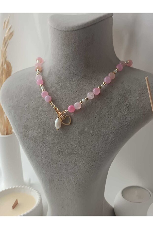 Real Pearl Heart Pink Quartz Natural Stone Pendant Custom Design Valentine's Day Mother's Day Gift