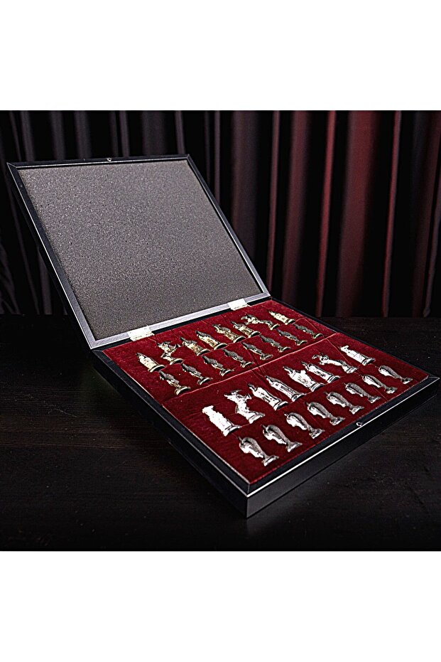 Gifthome Büyük Boy Metal Osmanlı-bizans Satranç Takımı Parlak Ve Mermer Desenli Sandıklı Mdf Tahtası - 2