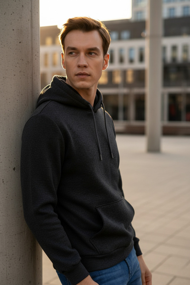 Kapişonlu Yaka Regular Düz Sweatshirt - 3