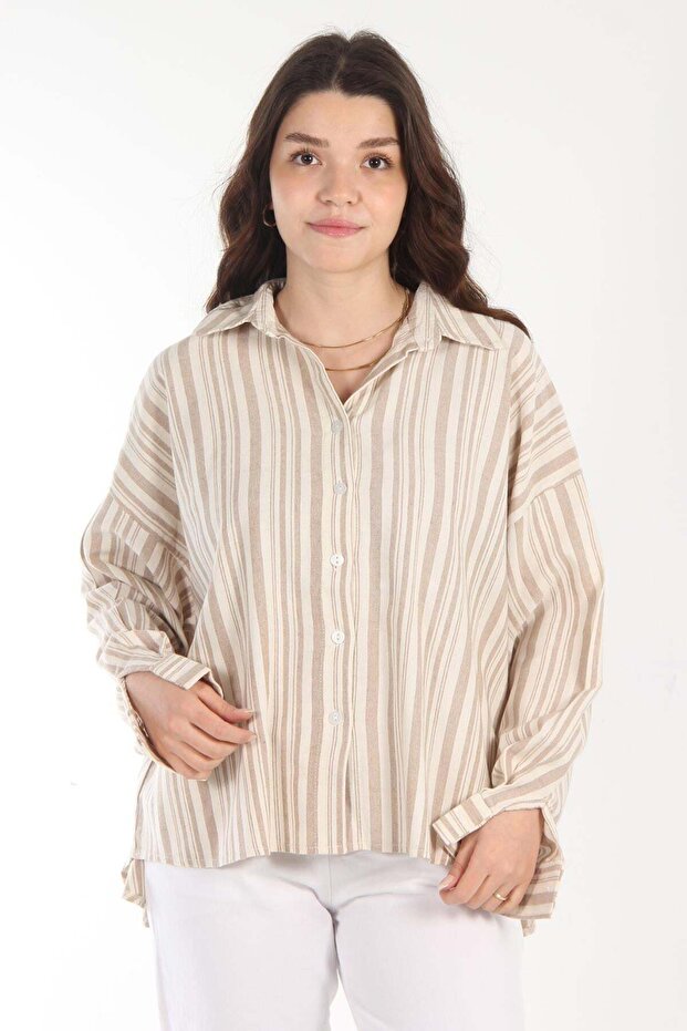 5593 Thick Slim Striped Long Back Shirt