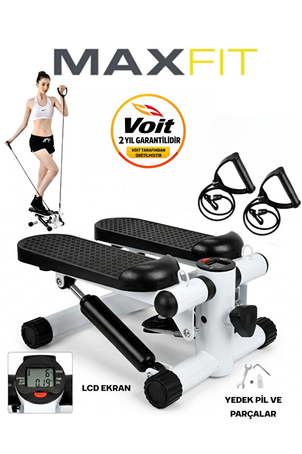 MAXFIT Multi Stepper, Çift Amortisörlü Direnç Kayışlı, Dijital Göstergeli Ev Egzersiz Aleti, Beyaz
