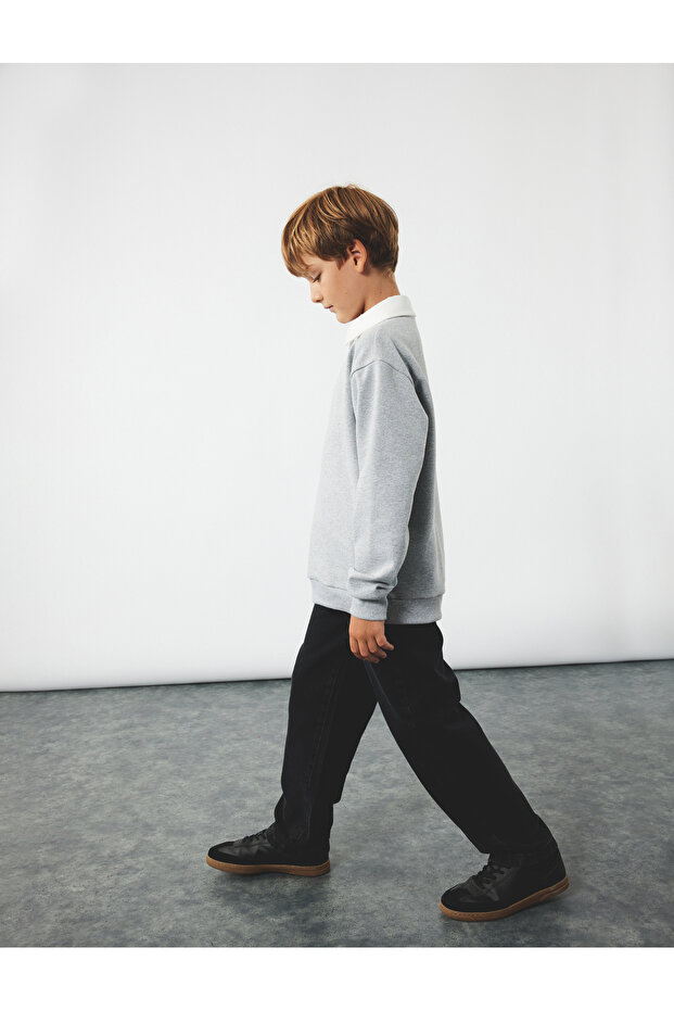 Casual Cut Cotton Denim Trousers with Pocket Detail