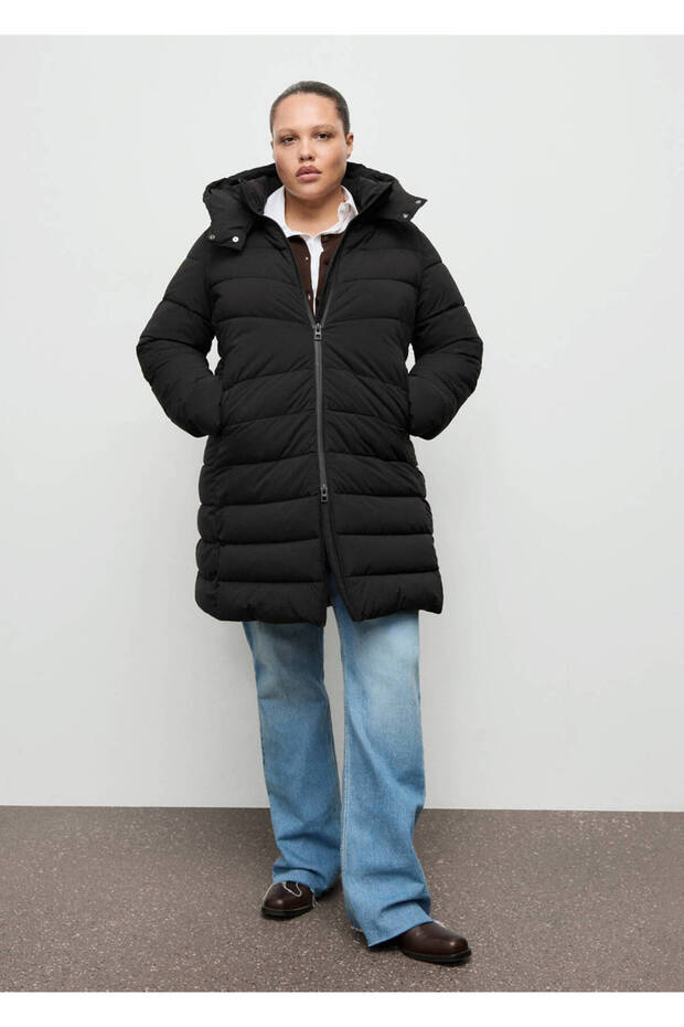Kapüşonlu midi kapitone anorak - 8