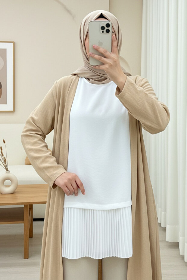 Zero Sleeve Modal Underwear with Pleated Skirt -White